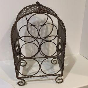 5 bottle wine storage rack, vintage, 2 detailed hanging ornaments, brass metal